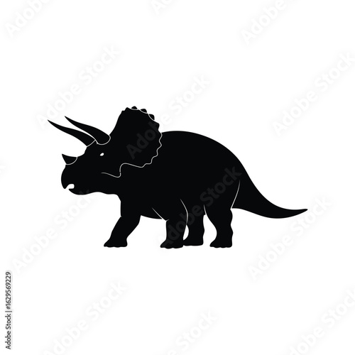 Silhouette of a triceratops dinosaur walking isolated on white background