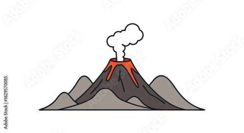 Volcanic Eruption Illustration: A Cartoon Image of Geological Activity Depicting Natural Force