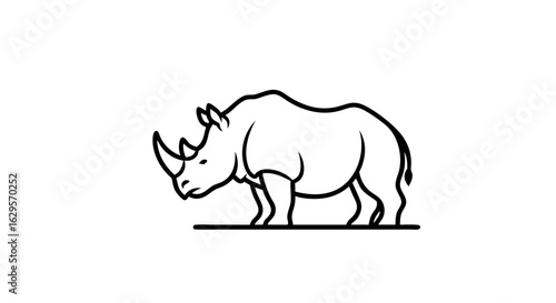 Elegant line drawing of a rhinoceros, showcasing its iconic features and strength with smooth outline  creating a stylish and modern design aesthetic