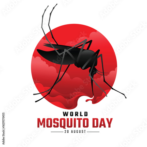 World mosquito day - Black mosquito drinking red circle blood steam texture background vector design