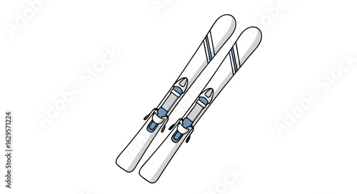 Elegant White Skis: A Cartoon Illustration of Winter Sporting Equipment Ready for the Slopes