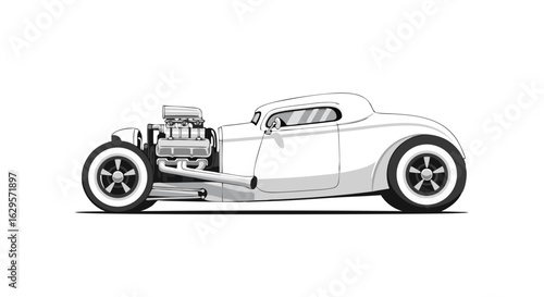 Stripped-Down Showstopper: A Pristine White Hot Rod Silhouette With Powerful Engine Detailed to Captivate Viewers Car Enthusiasts and Design