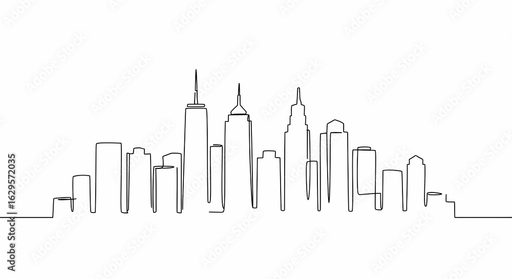 Fototapeta premium Minimalist OneLine Drawing of New York City Skyline Modern Art.