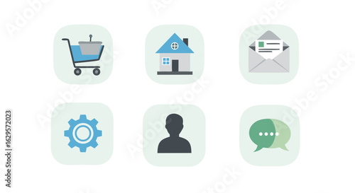 Collection of essential app icons representing diverse digital functions and utilities neatly organized for user interface design