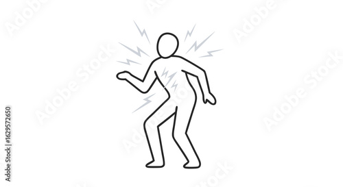 Stylized Depiction of Electric Shock Incident with Energetic Rays emanating from a Person's Body Painful Electricity Sensation