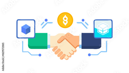 Blockchain partnership handshake graph protocol collaboration decentralized finance agreement vector art