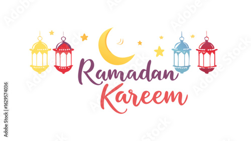Ramadan kareem vector design with lanterns and moon for islamic celebration and greeting card background