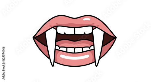 Cartoon Vampire Mouth Vector Illustration for Halloween Celebration Imagery Conceptually Representing Fearful Creatures of Night