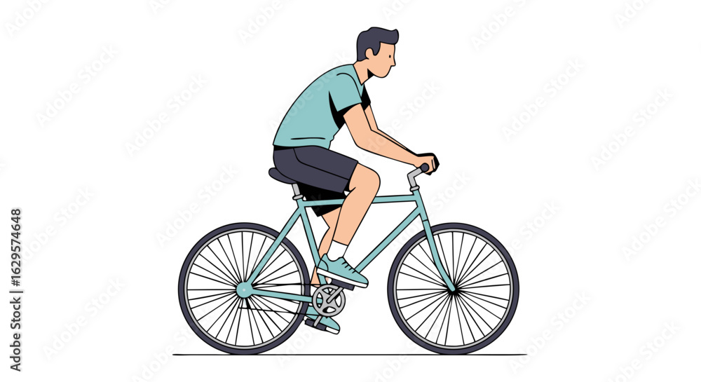 Obraz premium Minimalist illustration of a man riding a bicycle in a clean, contemporary style conveys recreational activity and sustainable transportation options