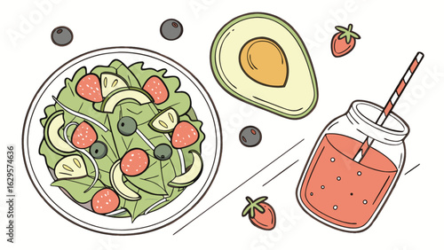 Healthy eating concept with fresh salad avocado and smoothie for diet and nutrition plan is great 100