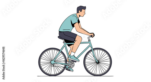 Minimalist illustration of a man riding a bicycle in a clean, contemporary style conveys recreational activity and sustainable transportation options