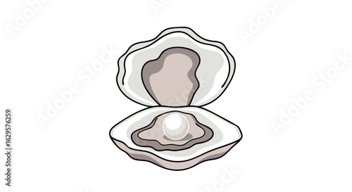 Elegant Pearl Illustration in an Open Oyster Shell Depicting Rarity and Oceanic Beauty with Graceful Curves