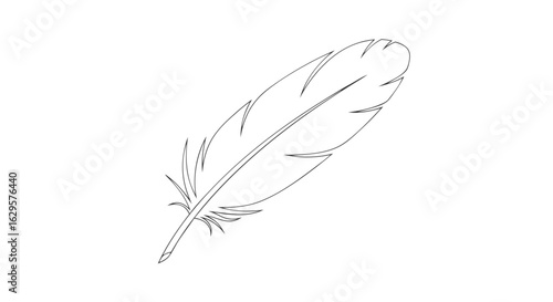 Monochrome feather outline presents simplicity, a symbol of lightness and ethereal grace, minimalist contour captures intrinsic elegance