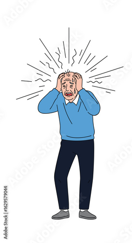 Man gripping head in distress with shockwaves emanating outward depicting mental anguish and intense stress