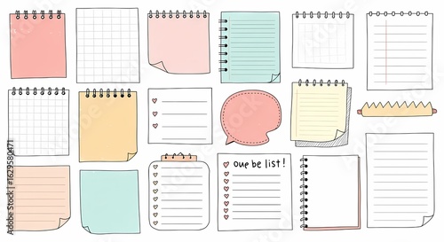 Whimsical Doodle Stationery Collection of Pastel Memo Pads and ToDo Lists.