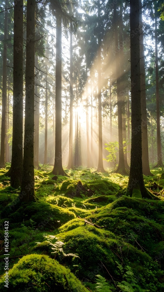 Obraz premium Magical Morning Light in Lush Forest