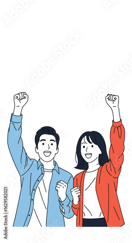 Celebrating success together two people raising fists in victory and joyful expression