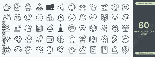 Mental health care support wellness therapy icons vector