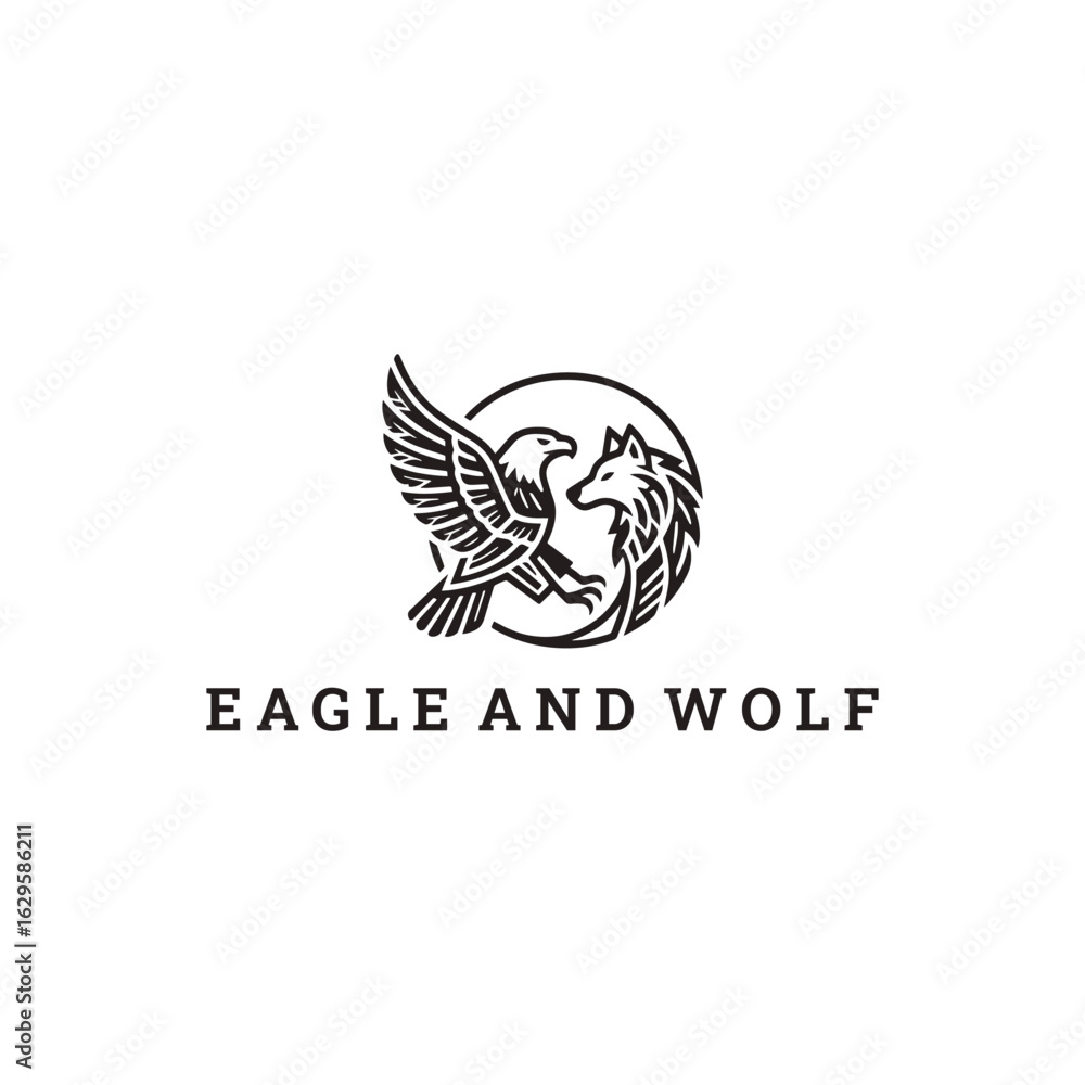 Fototapeta premium Eagle and wolf logo vector icon illustration style