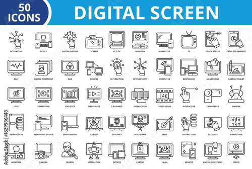 Digital screen icon set collection vector illustration