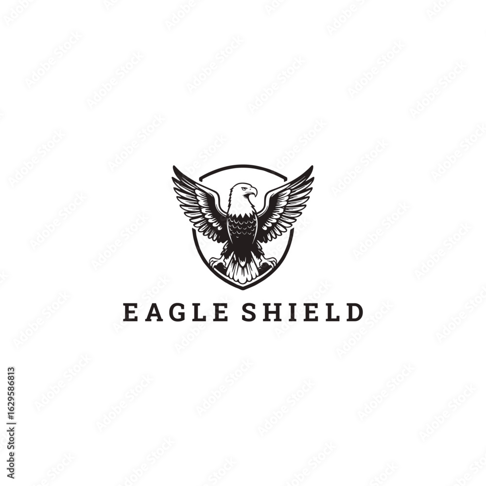 Obraz premium Eagle shield logo vector icon illustration style