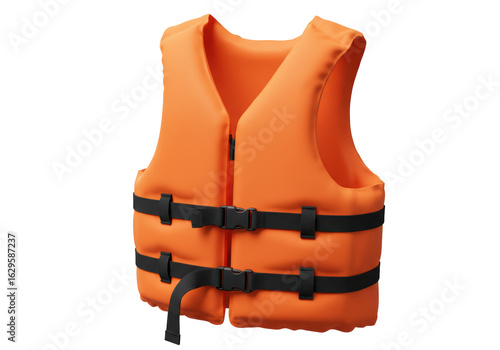 Schilderij op canvas Isolated Bright Orange Life Vest, Essential Equipment for Water Safety and Recre