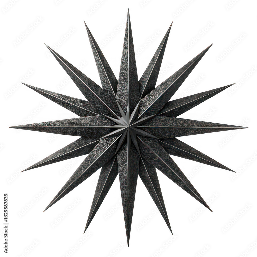 Fototapeta premium Intricate geometric starburst pattern with sharp points isolated on transparent background