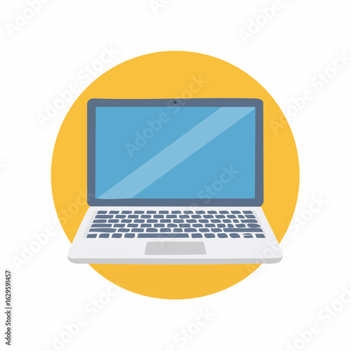 Silver laptop computer with a blank blue screen, isolated for easy placement