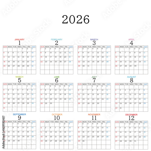 2026年カレンダー、UDデザイン