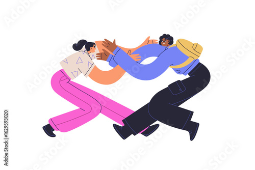 Best friends making heart shape with bodies. Female love couple. Happy bonding relationship, connection, togetherness and unity concept. Flat vector illustration isolated on white background