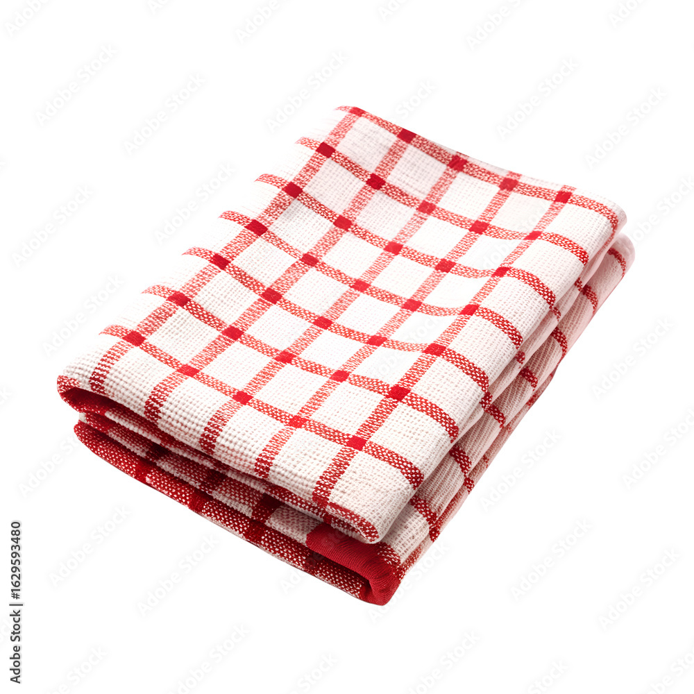 Folded Red and White Checkered Kitchen Towel on Transparent Background Folded Red and White Checkered Kitchen Towel on Transparent Background