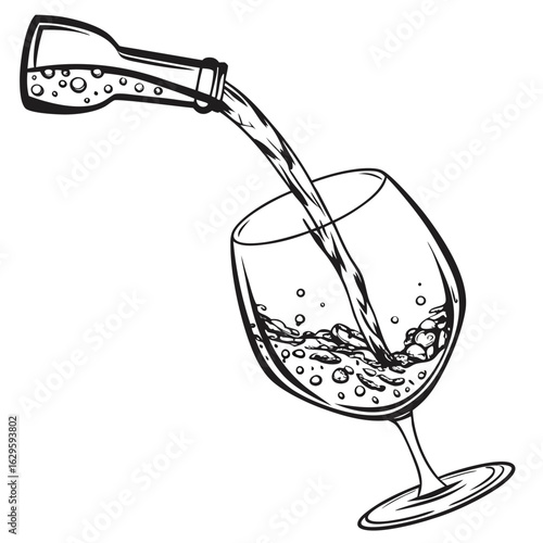 Pouring wine from a bottle into a glass isolated on white background