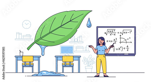 Illustrative depiction of environmental education with a teacher explaining mathematics