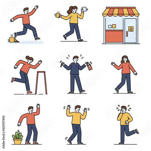 Clumsy People Line Art Illustrations:  Everyday Mishaps