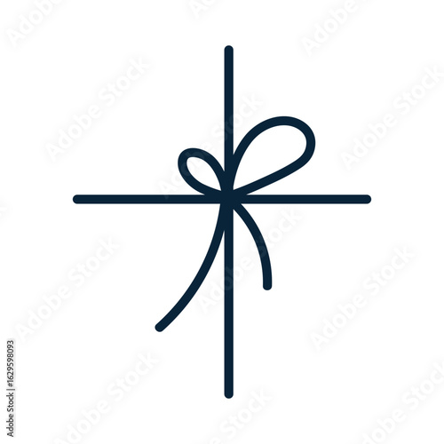 Ribbon bow, knot tying from thin string. Simple lace, twine, rope with curved...