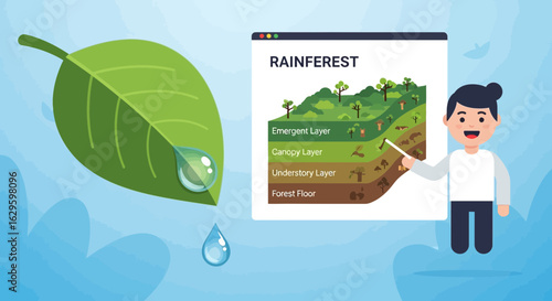 Cartoon Illustration Depicting Rainforest Layers and Ecological Education for Children