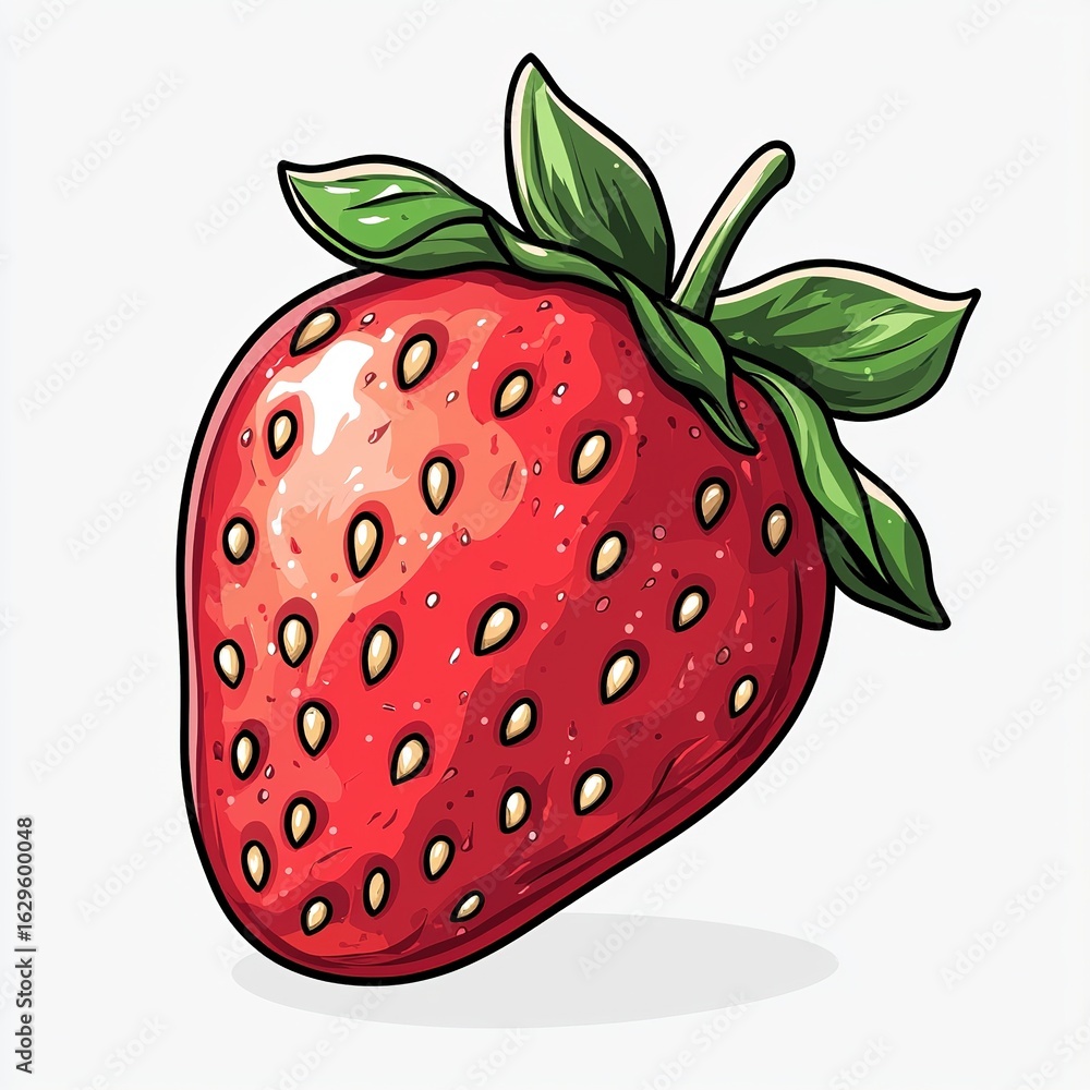 Obraz premium Cartoon-Style Strawberry Illustration - Vibrant Fruit Art