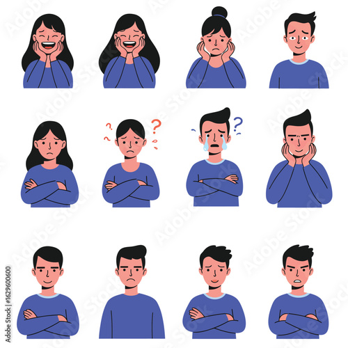 Diverse Young Adults: Flat Design Emotion Icons