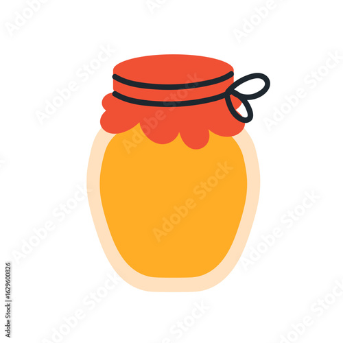 Honey in glass jar. Apiary and beekeeping produce. Healthy golden nectar. Swe...