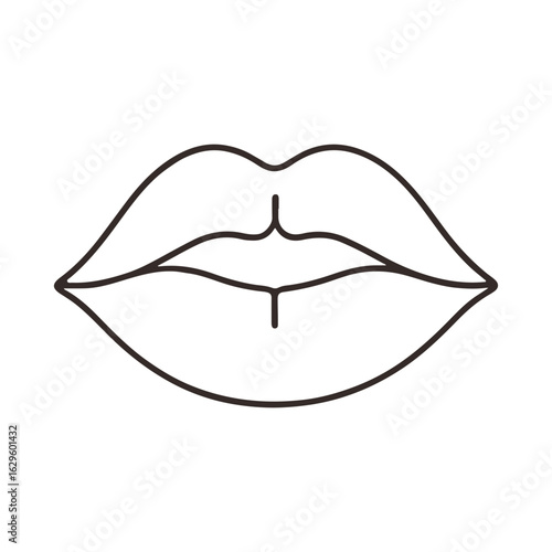 Outline drawing of lips with a closed mouth and a defined philtrum and lower lip line illustration