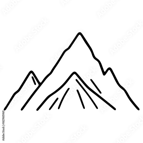 Illustration of a mountain range with jagged peaks and visible slopes in a minimalist line art style