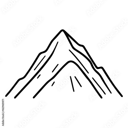 Illustration of a mountain range with a pointed peak and visible ridges in a minimalist style drawing