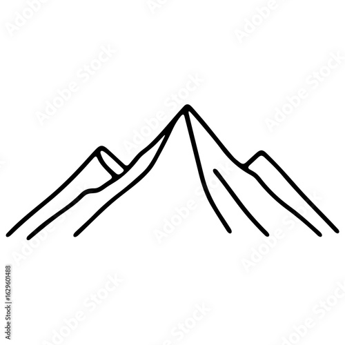 A simple line drawing of three mountain peaks with the central peak being the tallest in the image