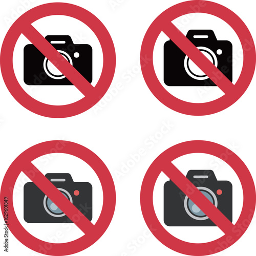 カメラ撮影禁止マークのアイコンイラストセット