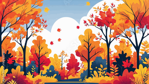 Romantic autumn park with golden trees, cozy atmosphere. A dreamy landscape perfect for editorial or background use