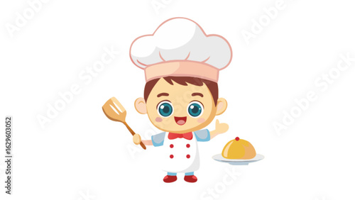Cute cartoon chef character vector illustration for kids cooking class and culinary projects design work