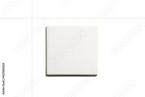 Single square ceramic tile with grout on gray transparent background viewed from top
