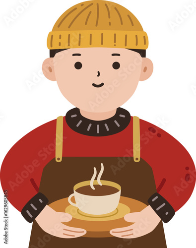 Male Barista Vector Illustration