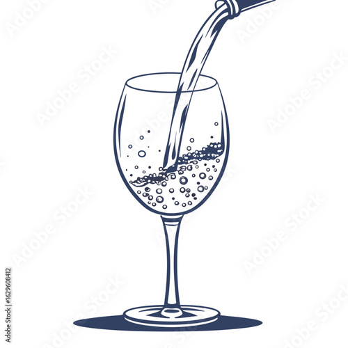 Wine is being poured into a glass isolated on white background