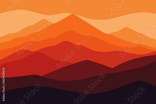 Abstract layered mountain landscape in warm sunset colors